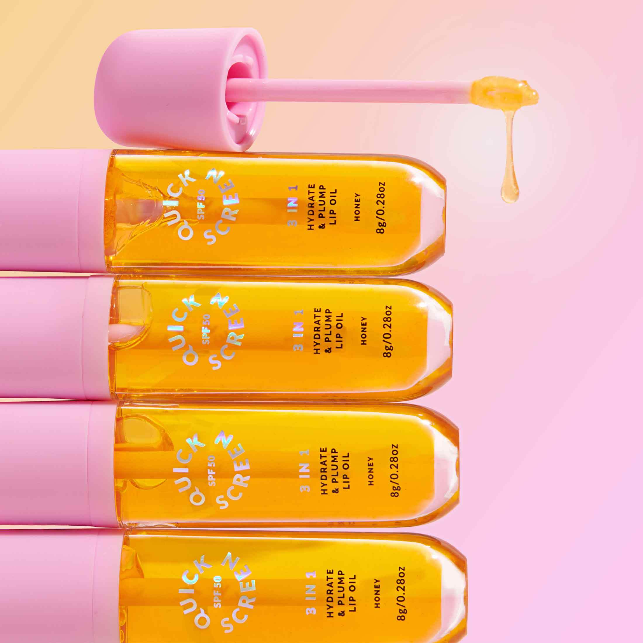 SPF50 3 in 1 Hydrate & Plump Honey Lip Oil - Quick Screen - Quick Flick UK