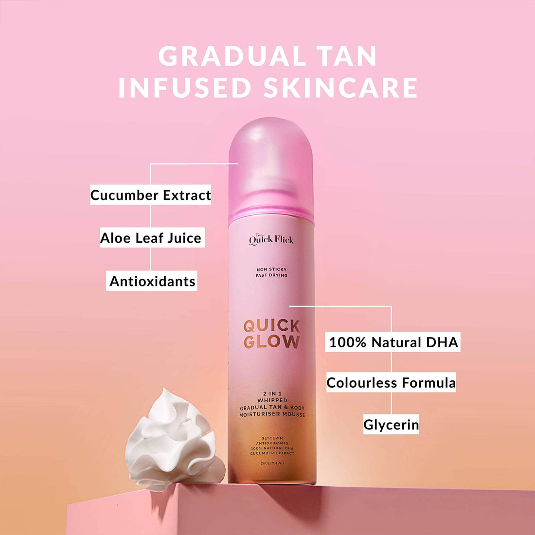 Whipped Gradual Tan Body Moisturiser Mousse - Quick Glow - Quick Flick UK